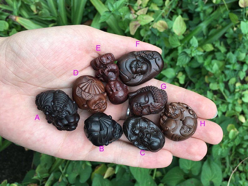 1pcs Natural Sandalwood Carved Buddha Wooden Pendant Loose Mala Space Charms Jewelry Findings DIY Accessories
