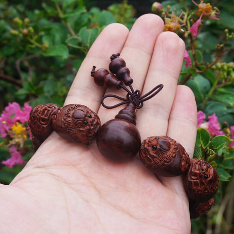 24X19X15mm Natural India Grade AAA High-density Red Sandalwood Beads Carved Mythical Wild Animal Beads Man Bracelet DIY Accessories