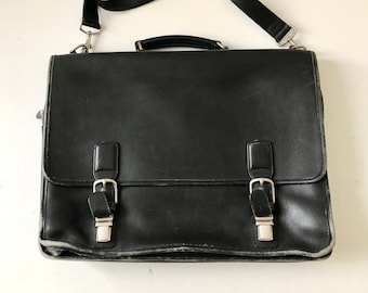 Black Leather Briefcase / Black Leather Attache Case