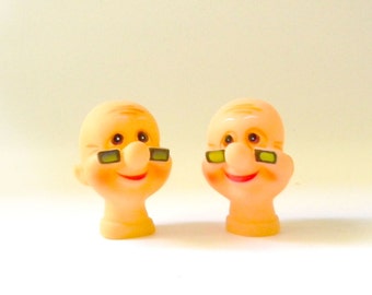 Vintage Plastic Doll Heads / Set of 2 Grandpas