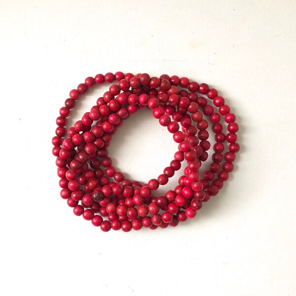 Vintage Red Wooden Beaded Garland