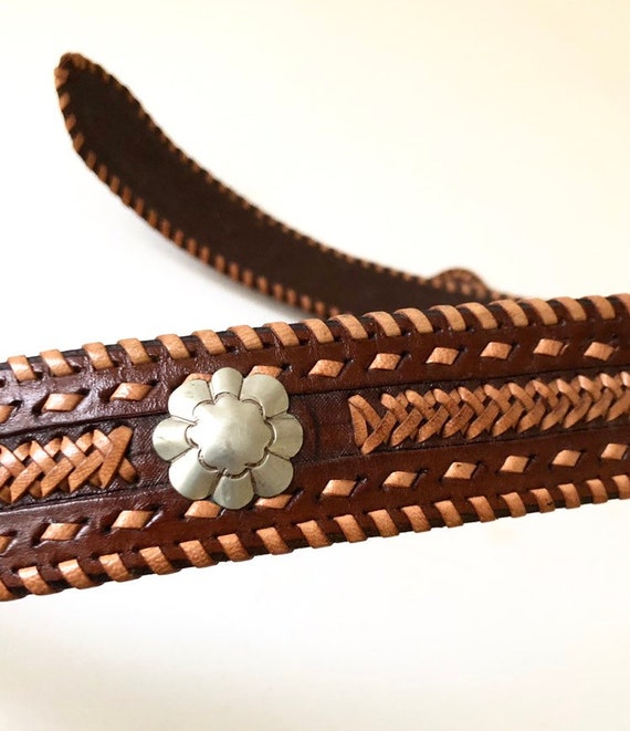 Vintage Woven Leather Belt with A Horse Belt Buck… - image 3