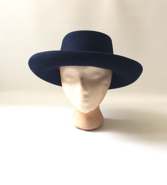 Vintage Navy Wool Wide Rimmed Womens Hat and Hat … - image 2