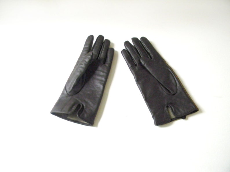 Vintage Womens Plaid & Leather Gloves image 5