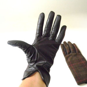 Vintage Womens Plaid & Leather Gloves image 4