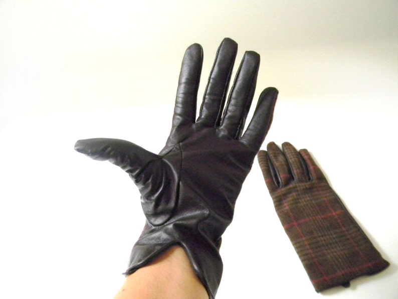 Vintage Womens Plaid & Leather Gloves image 4