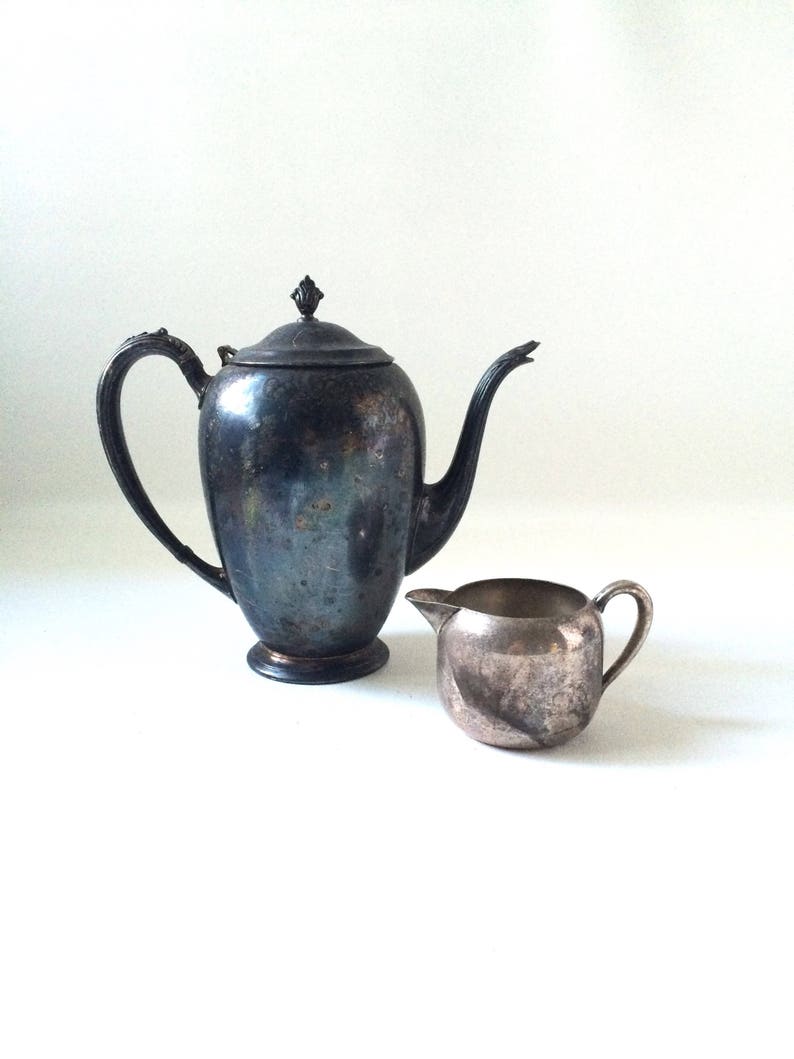 Vintage Tarnished Silver Plated Teapot and Creamer Set Etsy