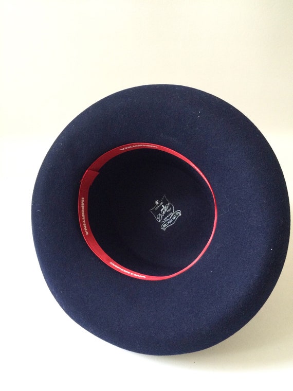 Vintage Navy Wool Wide Rimmed Womens Hat and Hat … - image 7