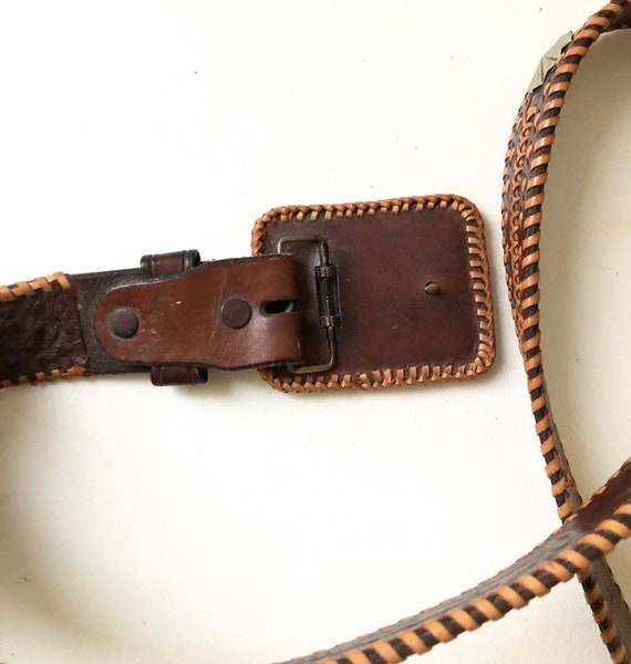 Vintage Woven Leather Belt with A Horse Belt Buck… - image 6