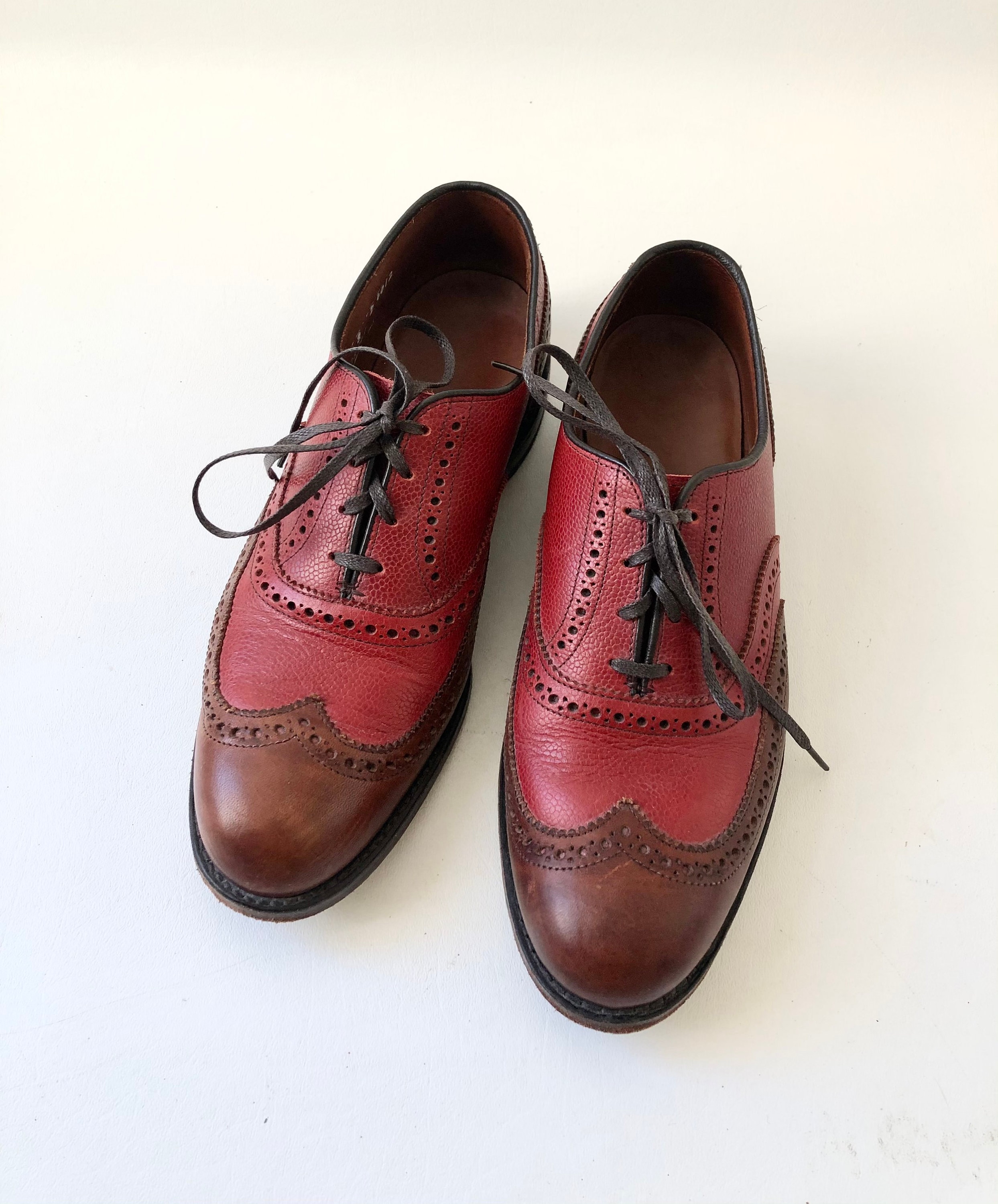 Men\'s Brown Wingtip Shoes with Red Laces Mahogany Brogue Lace Up Leather Men s Shoes main image 2