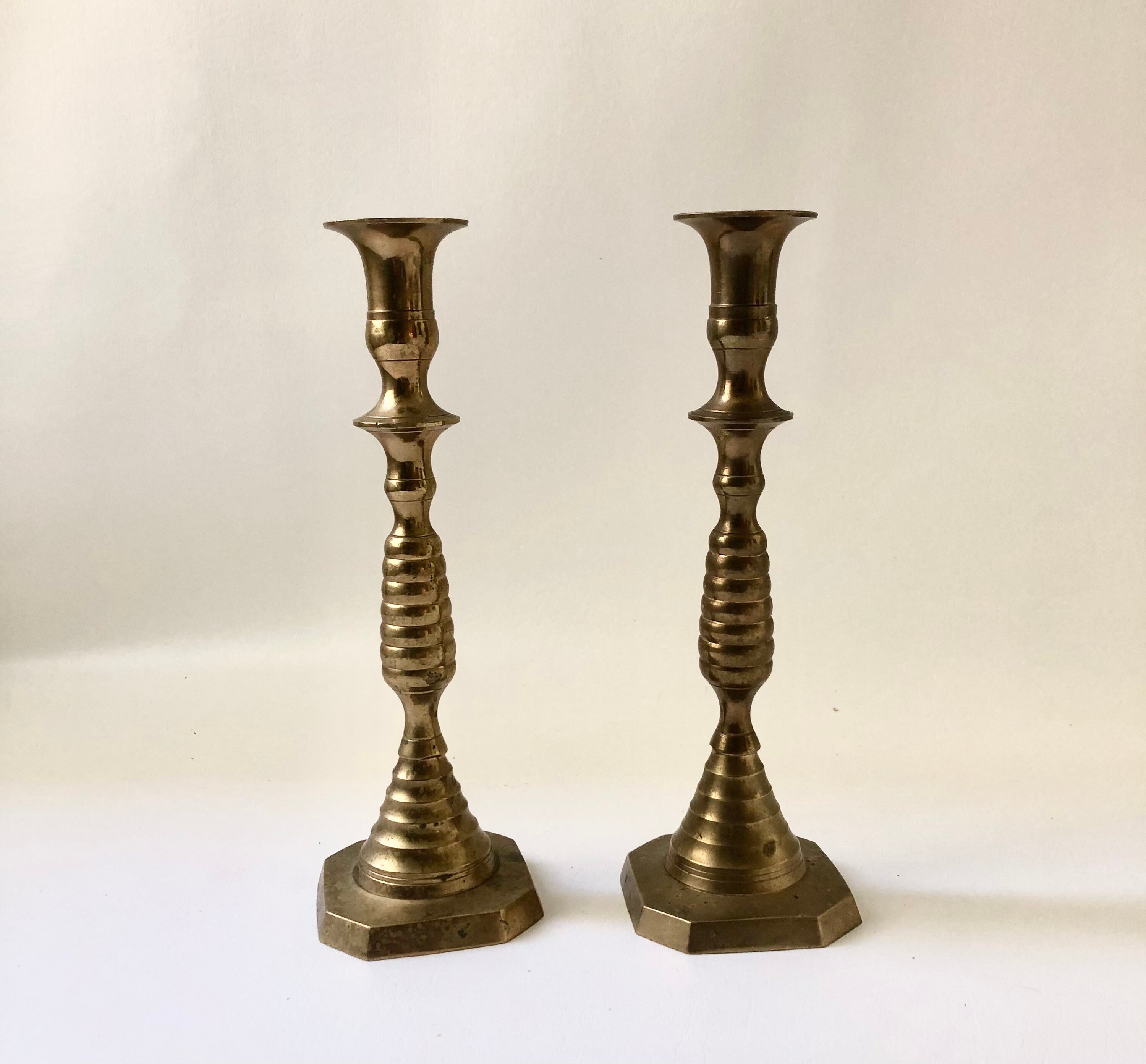 Retro Brass Candlestick Holders - Set Of Two