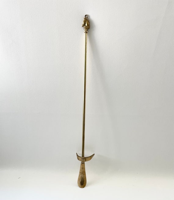 Vintage Brass Shoe Horn With Horse Head Handle 