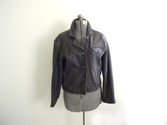 Vintage Chocolate Brown Leather Lord & Taylor Coat - image 1