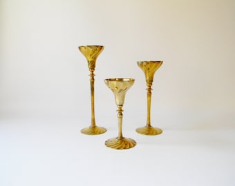 Retro messing kandelaar houders - set van drie