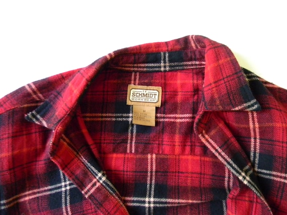 Mens Red Plaid Flannel Shirt / Size Medium - image 5