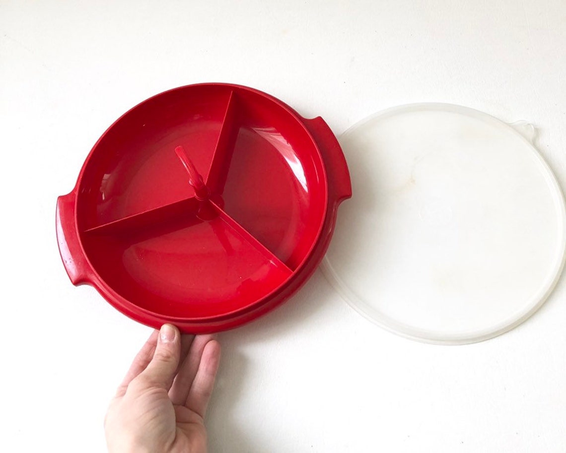 Vintage Red Tupperware Round Divided Serving Dish - Etsy