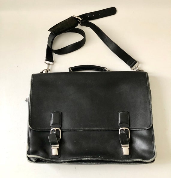 Black Leather Briefcase / Black Leather Attache C… - image 1