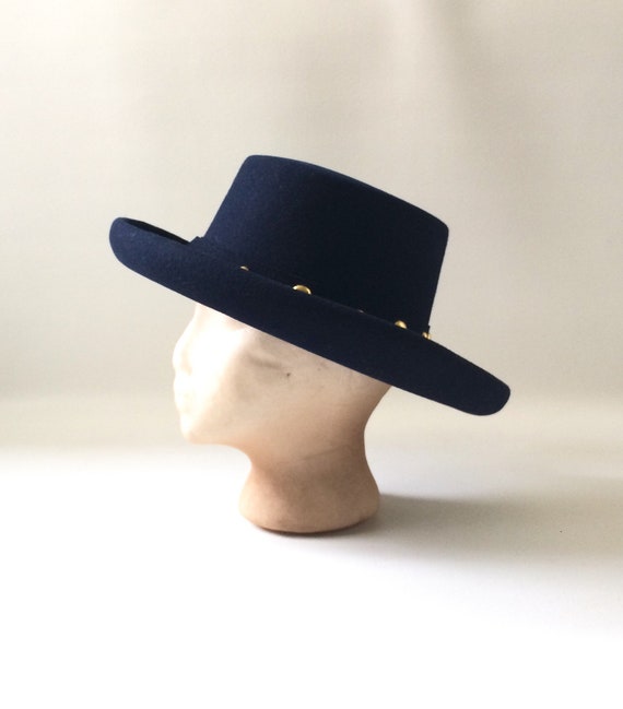 Vintage Navy Wool Wide Rimmed Womens Hat and Hat … - image 4