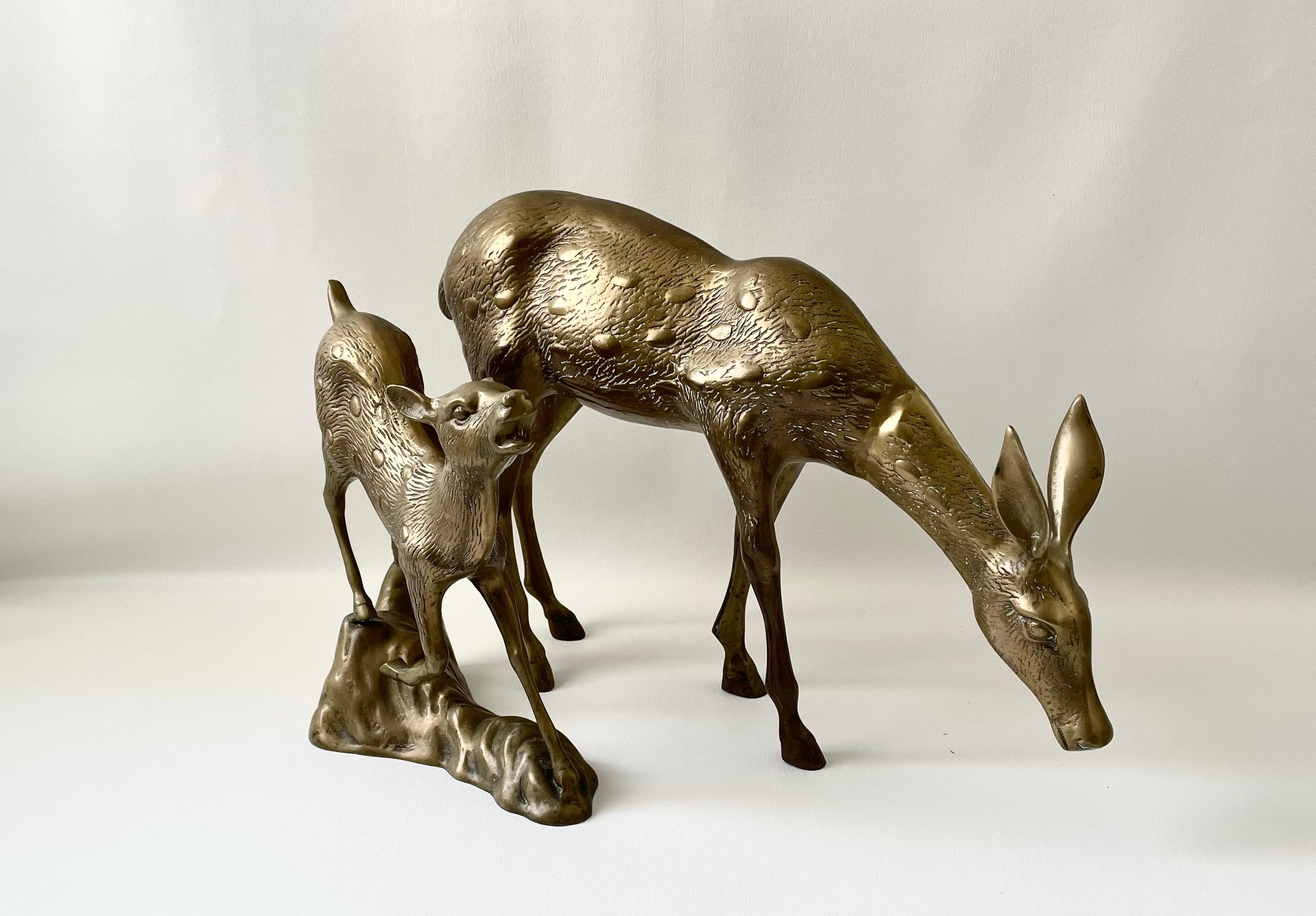 Set Of Large Antique Brass Decorative Deer
