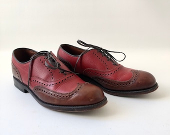 Men’s Vintage Red & Brown Leather Wingtip Dress Shoes- Size 8