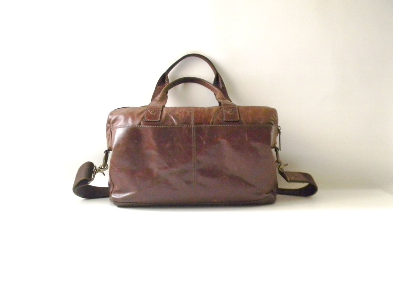 Brown Leather Fossil Briefcase / Soft Brown Leather Briefcase Etsy