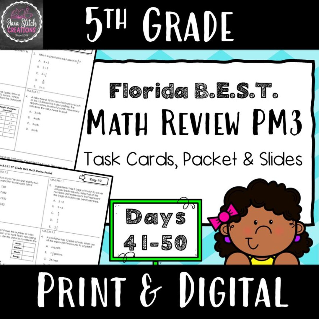5th Grade Florida FAST Math Review: Task Cards, Packet, Worksheets ...