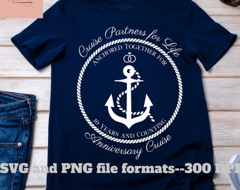 10 Year Anniversary Cruise SVG & PNG: Couple's Shirt Design (Digital Download)