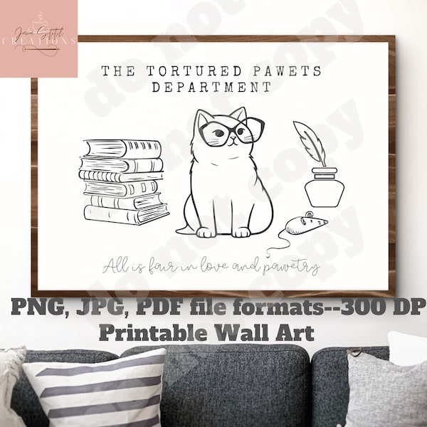 Tortured Poet Wall Art PNG, JPG, PDF files, cat wall art, love and poetry, tortured poet cat funny, printable wall art, digital print