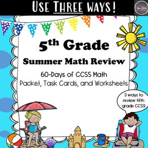 5th Grade Summer Math Packet: Task Cards, Packet, Worksheets (Digital Download)