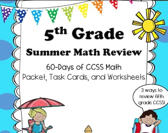 5th Grade Summer Math Packet: Task Cards, Packet, Worksheets (Digital Download)