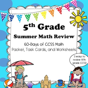 Paquete de matemáticas de verano de 5.º grado / Matemáticas de verano de 5.º grado / Matemáticas de 5.º grado / Tarjetas de tareas / Hojas de trabajo / Práctica de matemáticas de verano / Quinto grado