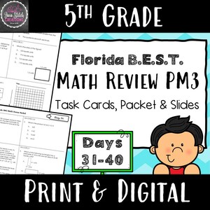 5th Grade Florida FAST Math Review: Task Cards, Packet, Slides (Digital Download)