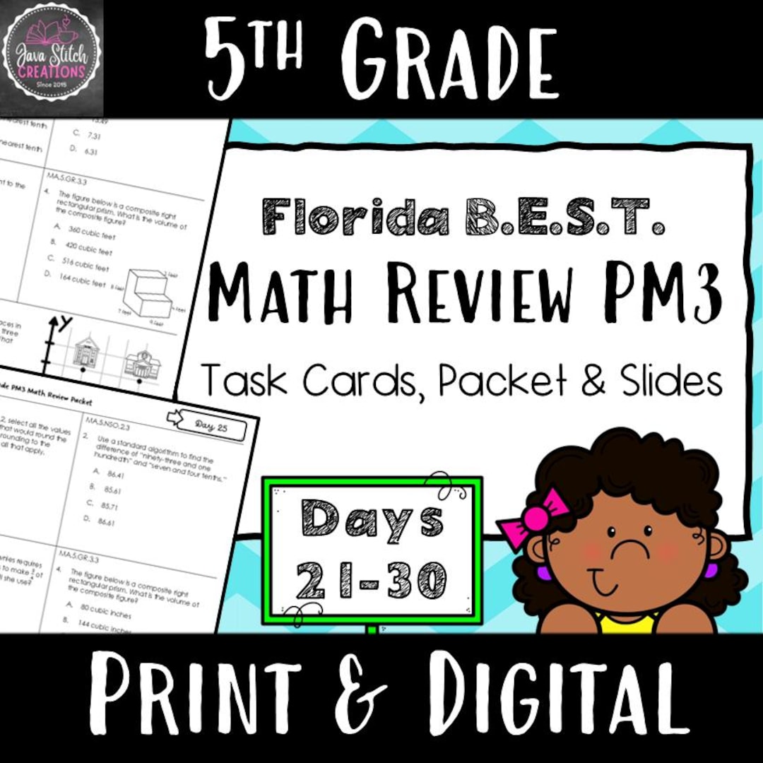 5th Grade Florida FAST Math Review: Task Cards, Packet, Worksheets ...
