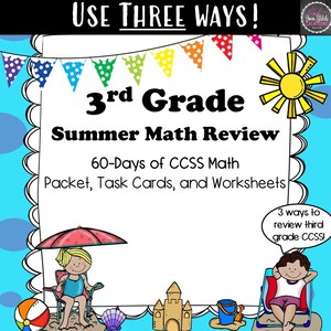 3rd Grade Summer Math Review: Task Cards, Packet, Worksheets (Digital Download)