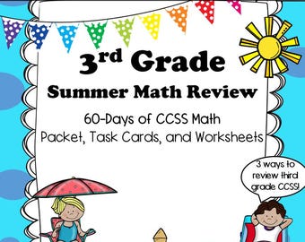 3rd Grade Summer Math Review: Task Cards, Packet, Worksheets (Digital Download)