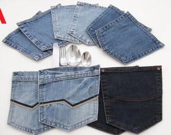10 Large Jean Pocket Utensil Holder , Denim Party Decor , Denim Wedding Decor , BBQ Decor , Denim Pockets , Jean Pocket Decor , Crafting