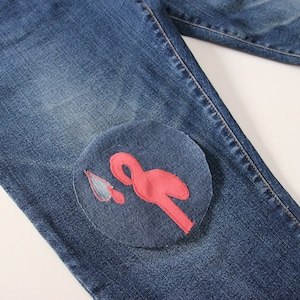 Recycled Denim Flamingo Patch , Flamingo Applique , Boho Patch , Sew On Patches , Large Pathes , Jean Patches , Back Patch For Jean Jackets