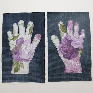Large Floral Hands Patches , Hippies Jacket Patches , Recycled Denim Patches , Scrap Patches , Jeans Appliques, Floral Sew On Denim Patches