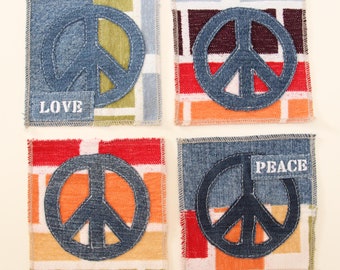 Peace Sign Denim Patch , Hippie Patch , Pacifist Patch , Sew On Patches , Recycled Denim Appliques , Woodstock , Peace Patches , Denim Patch