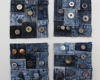 Recycled Denim Button Patch , Denim Scrap Sew On Patch , Upcycled Jeans Patch , Buttons Patch , Jeans Patch , Denim Jacket Back Patches