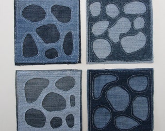Recycled Denim Embroidered Texture Patch , Denim Scrap Sew On Patch , Upcycled Jeans Patch , Abstract Patch , Denim Jacket Back Patches