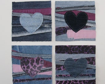 Parche de corazón de retales de mezclilla reciclados, parche para coser con retales de mezclilla, parche de corazón para jeans, parche de corazón para jeans, parches para jeans bohemios