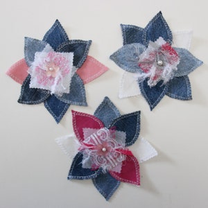 Recycled Denim & Lace Flower Patches, Floral Jeans Patches , Hippie Patches , Handmade Patches , Sew On Patches , Jacket Back Patches