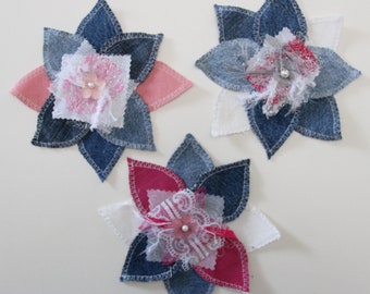 Parches de flores de mezclilla y encaje reciclados, parches florales para jeans, parches hippies, parches hechos a mano, parches para coser, parches para la espalda de la chaqueta