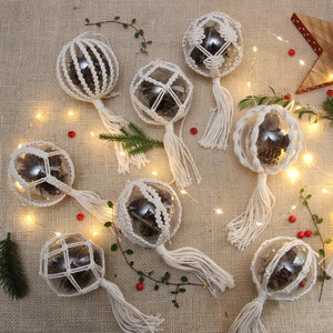 11 Different Clear Macrame Christmas Balls , Macrame Christmas Ornament , Farmhouse Christmas Decor, Country House Christmas Tree Decoration