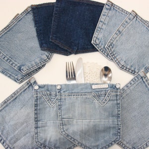 10 tasche piene di jeans, portautensili in denim, decorazioni per barbecue, portaposate in denim, festa da cowboy, decorazioni per la tavola di nozze in denim
