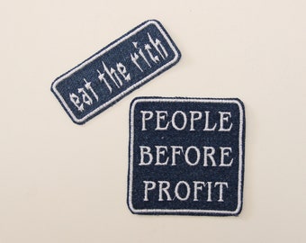 Eat The Rich Patch, People Before Profit Patch, Activism Patch, Recycled Denim Patch, Iron On Patch, Patches For Jackets, Human Rights