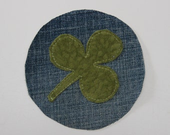 Recycled Denim Patch With Clover Leaf , Hippie Patch , Handmade Patch , Sew On Patch , Jean Patches , Back Patch , Clover Leaf Patch