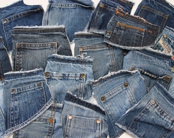 Paquete de bolsillos para monedas de mezclilla (10/15/20/30/60), bolsillos pequeños para jeans, paquete de retazos de mezclilla, juego de bolsillos, bricolaje de mezclilla, paquete de retazos de mezclilla, bricolaje de mezclilla