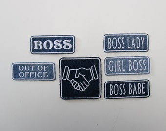 Toppa BOSS, toppe da ufficio, toppa in denim riciclato Lady Boss, motivo Boss, toppa leader, toppa CEO, toppa stirabile, toppe per giacche